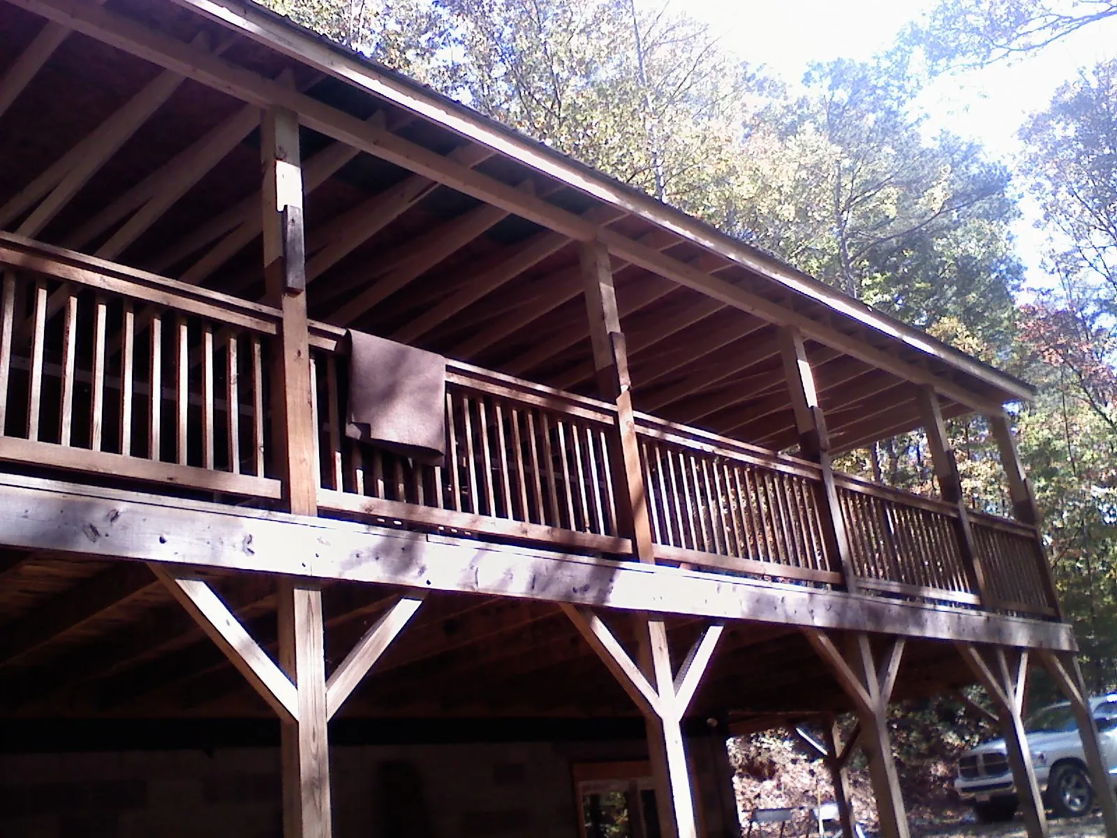 Timber framing under a new elevated porch and deck — Roof Leak Repair in Myersville by Roofing Brothers